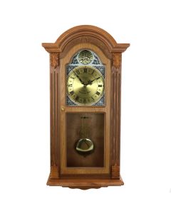 Bedford Clock Collection Honey Oak Chiming Pendulum Wall Clock